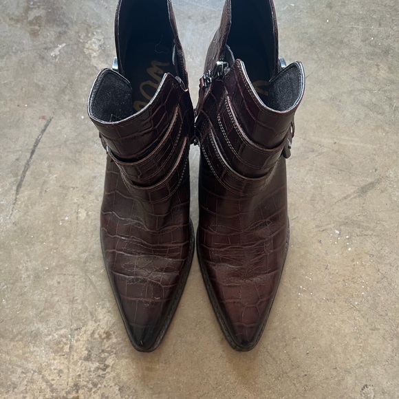 Sam Edelman Croc-Embossed Dark Brown Ankle Booties Size 8 - Picture 9 of 9